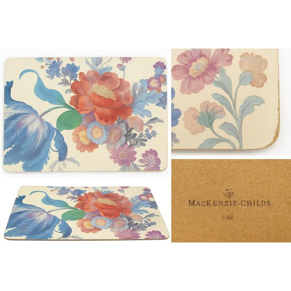MacKenzie-Childs Floral Placemat Cork Backed Single Retired Pattern Tape Damage - Picture 2 of 2